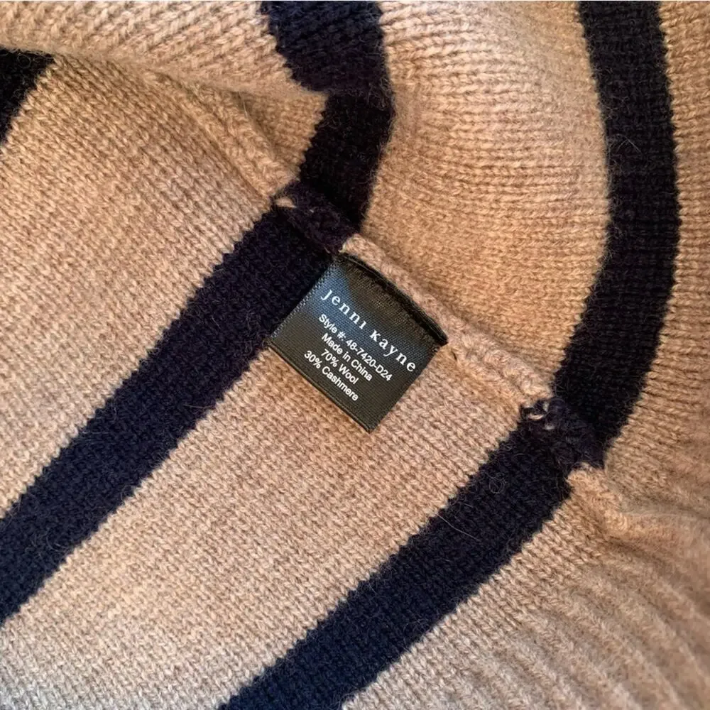 Jenni Kayne Cooper Button Wool Cashmere Knit Cardigan Sweater Taupe Navy Stripe - Picture 8 of 11